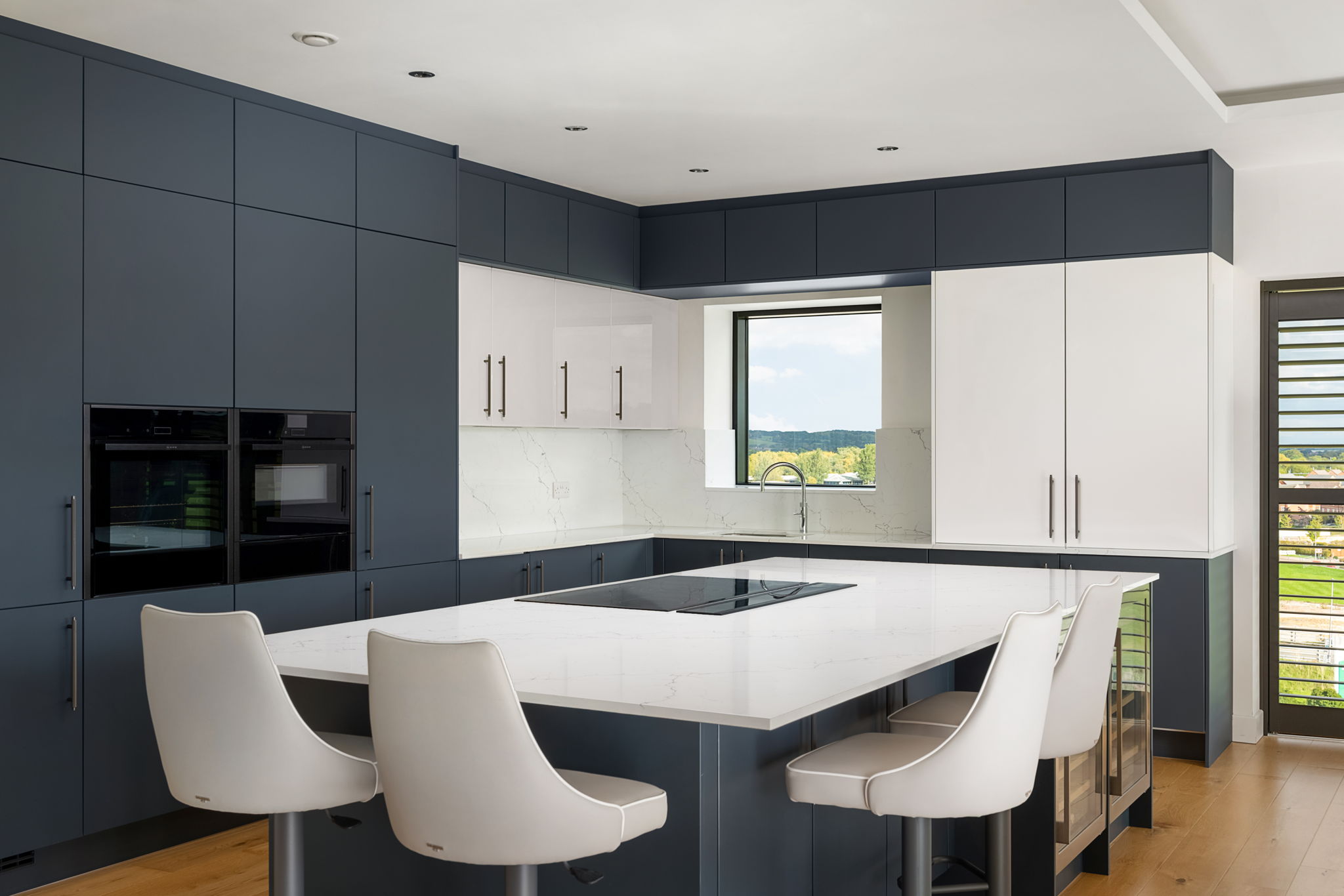 Navy and white modern kitchen